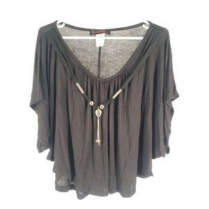 Annabelle Batwing Top Blouse w/ Decor Pendant Chain Sz Large Lightweight Stretch